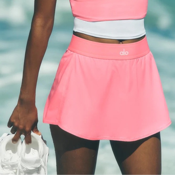 SAME DAY SHIP NWT ALO YOGA Neon Bubblegum Pink MATCH POINT SKIRT w tennis short - Picture 1 of 12